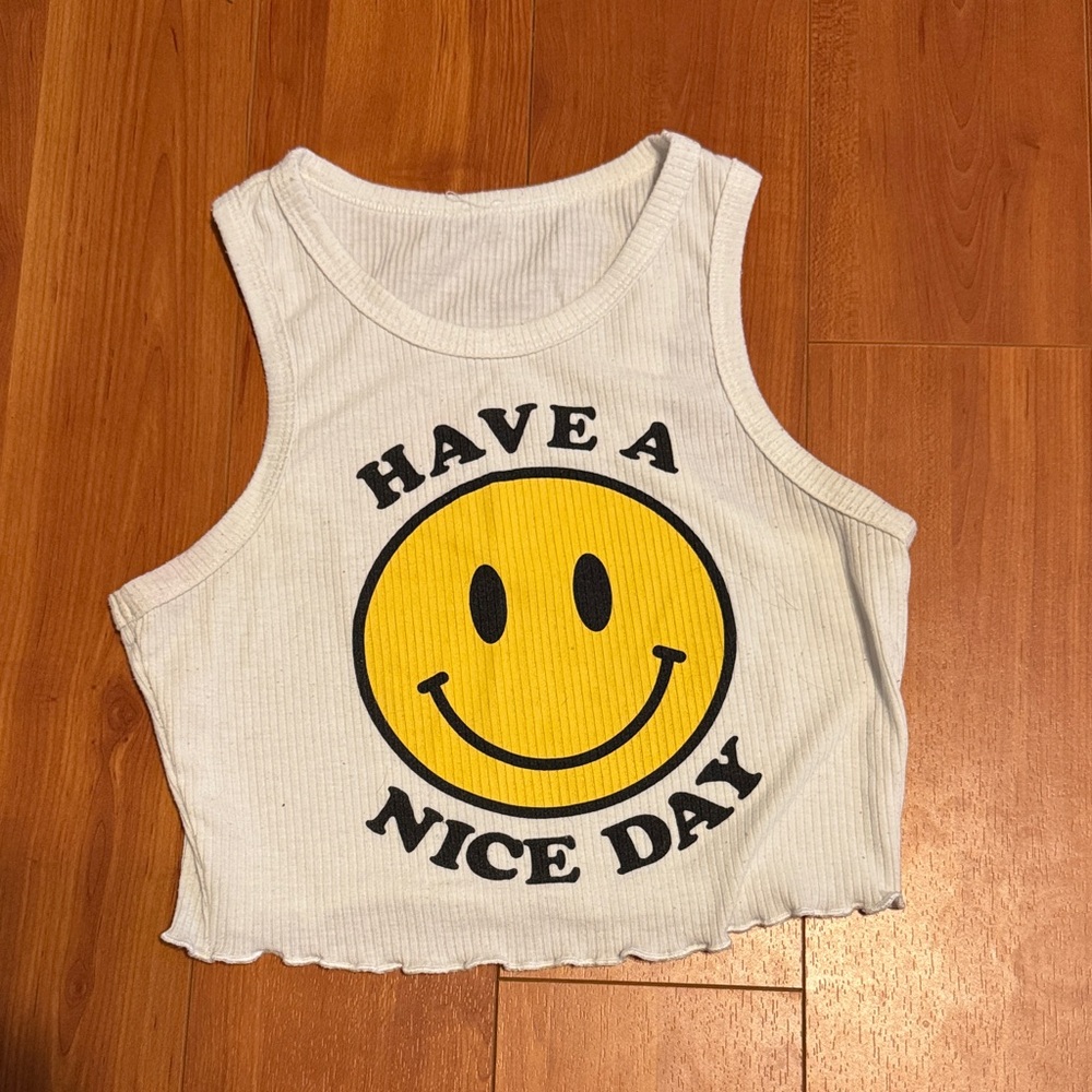 White Tank Top with Smiley Face